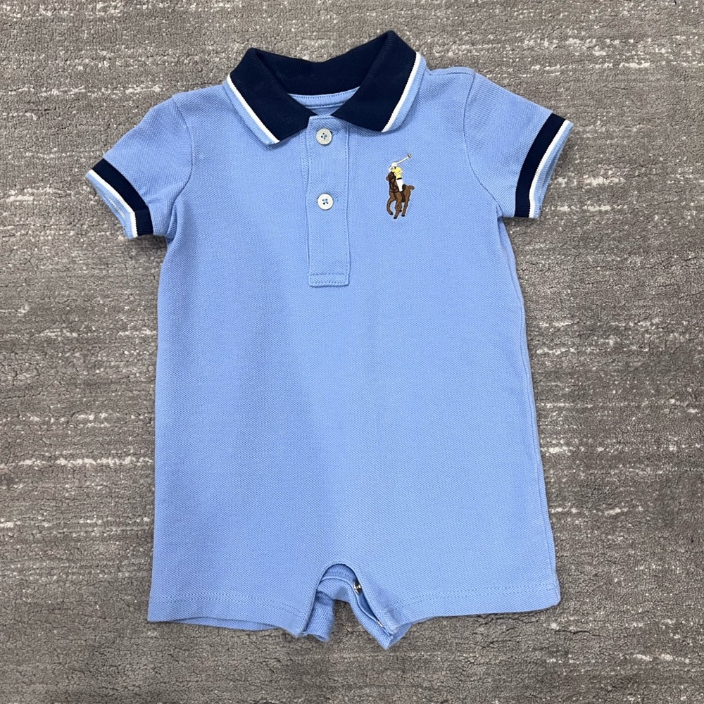 Ralph Lauren Collared Romper with Large Horse